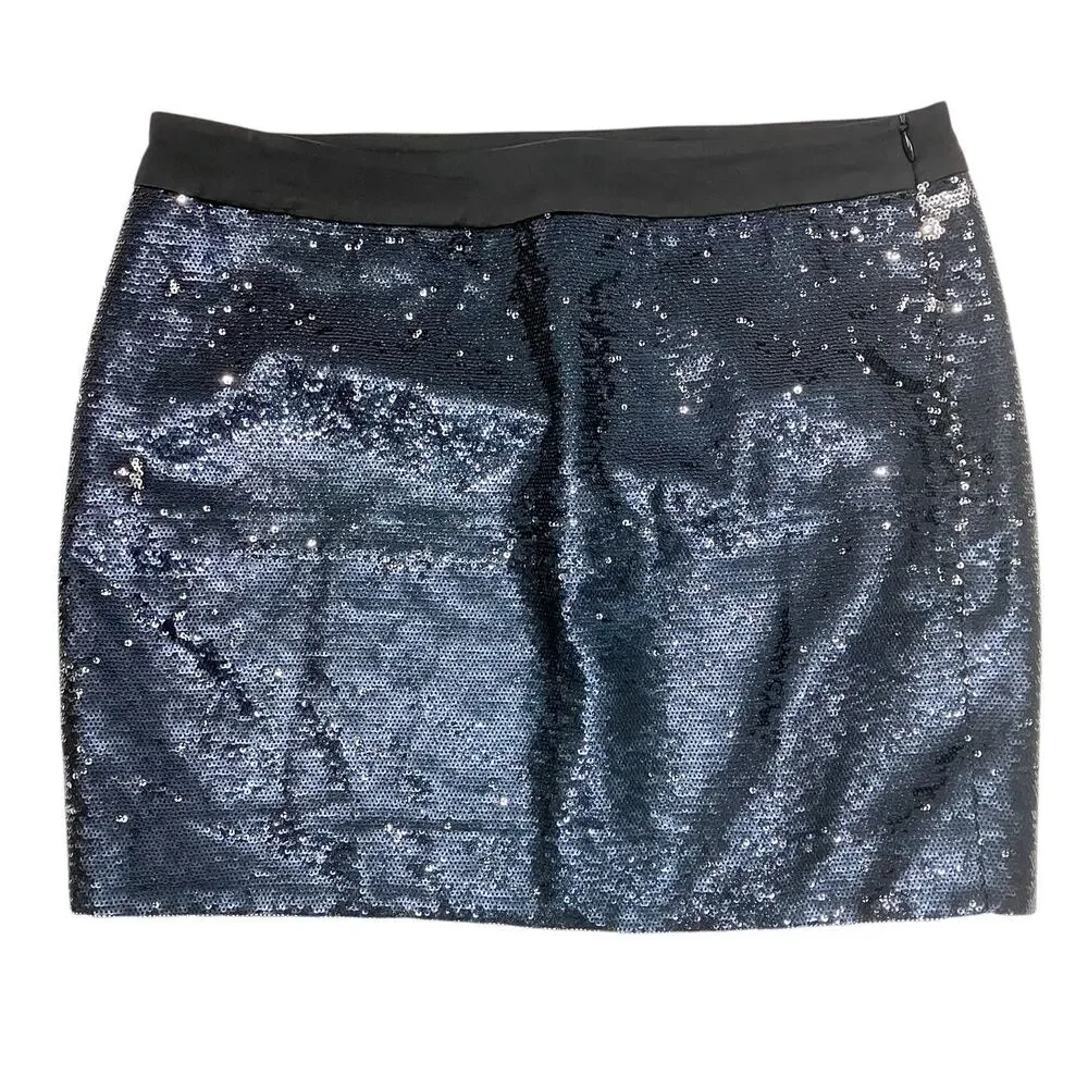 Trina Turk Sequin Skirt 6 Mini Side Zip Dressy Cocktail Goth Preppy Short Blue